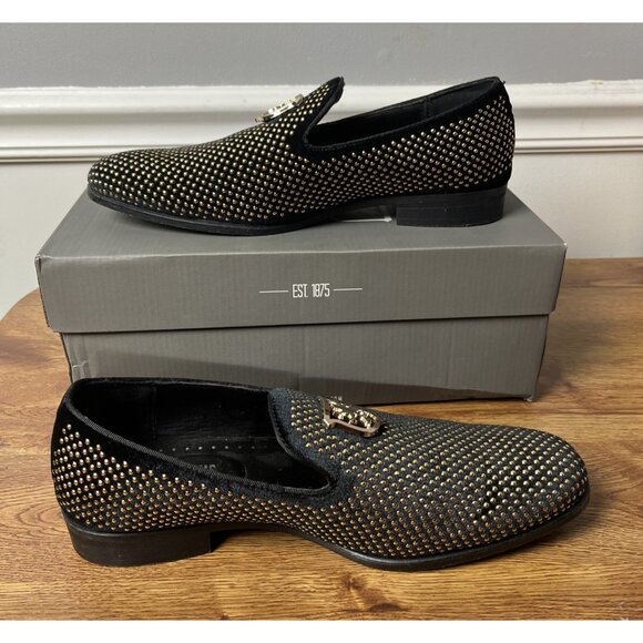Stacy Adams Men Shoes Swagger Studded Slip On Satin Black Gold 25228-715 Size 9M main image 6